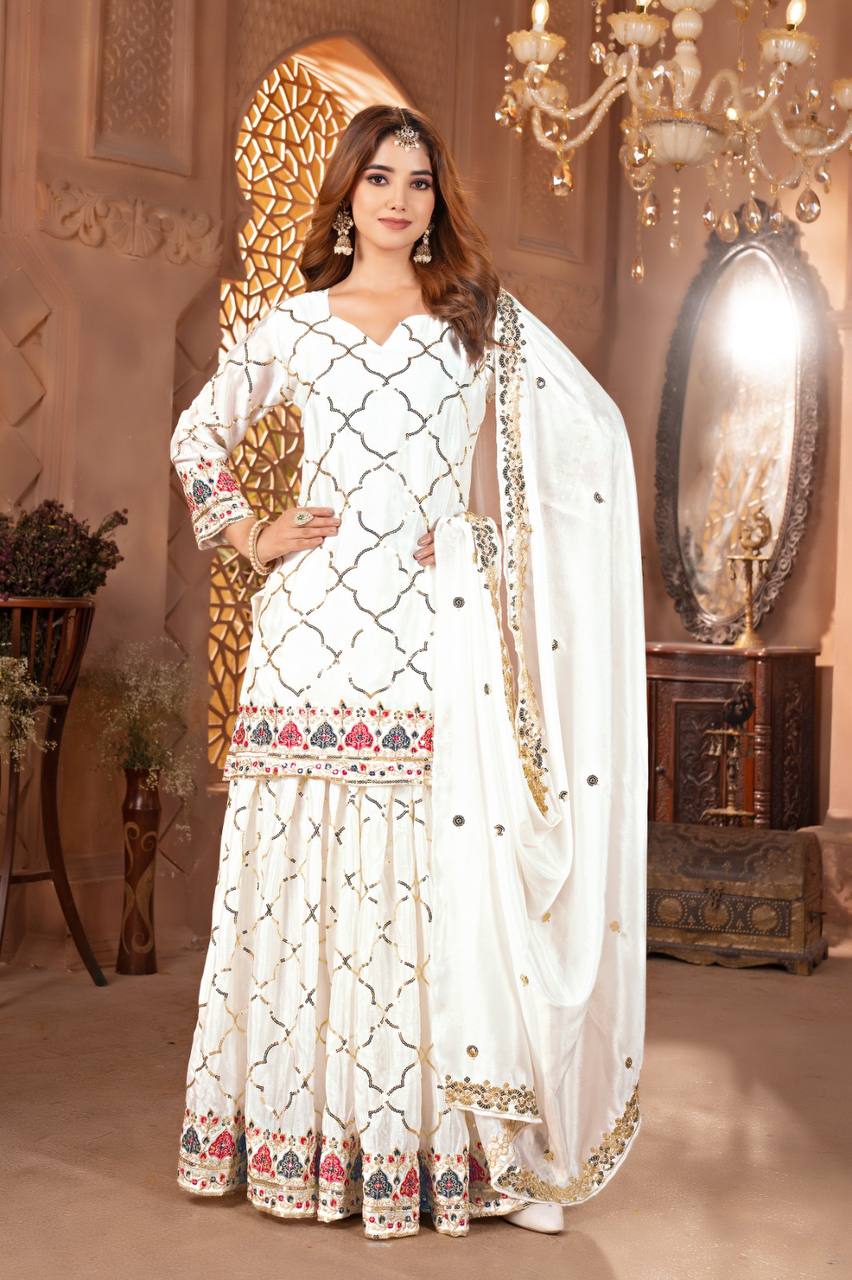 Bridal Sophistication: The Ivory Lattice Ceremonial Gharara